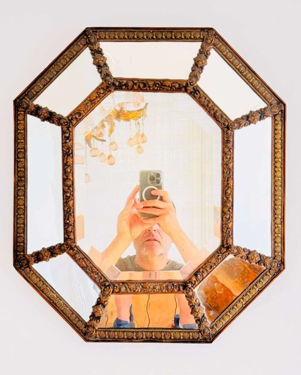 Grand miroir à parcloses octogonal XIXème