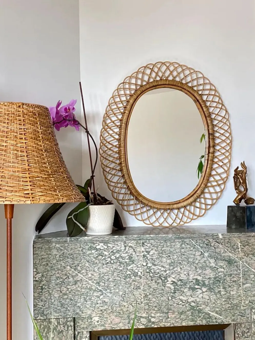 Grand miroir par Franco Albini en rotin et bambou, Italie 1960's