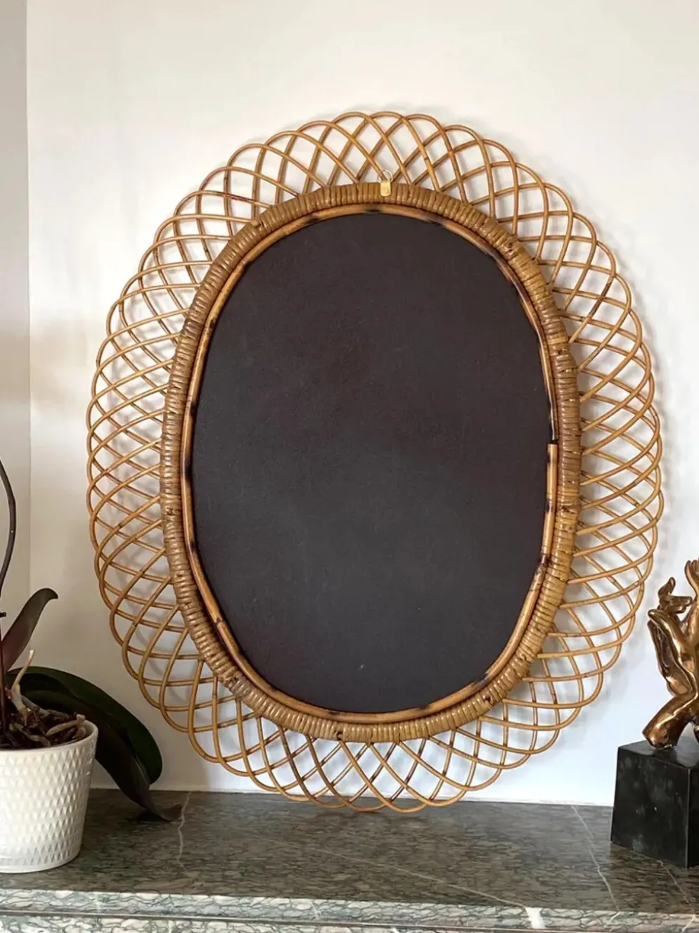 Grand miroir par Franco Albini en rotin et bambou, Italie 1960's