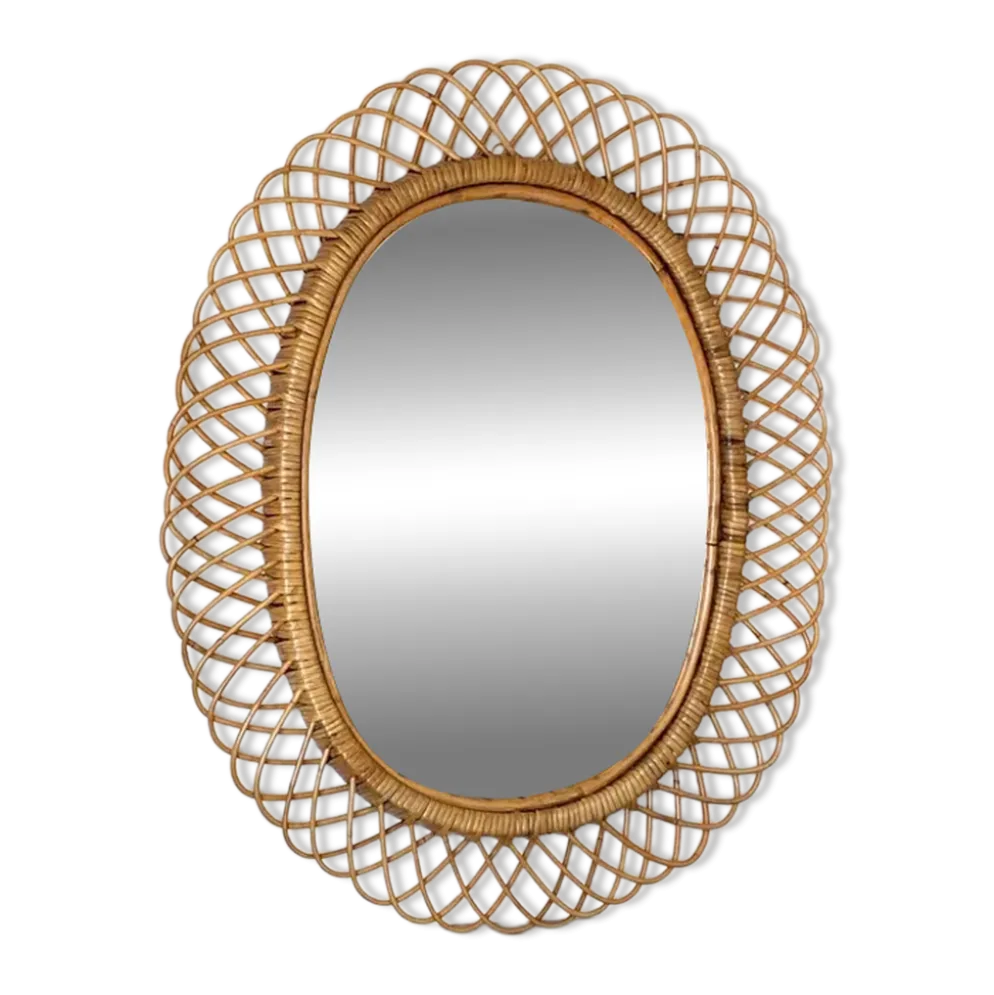Grand miroir par Franco Albini en rotin et bambou, Italie 1960's