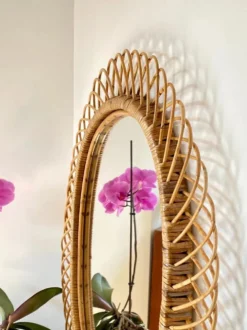 Grand miroir par Franco Albini en rotin et bambou, Italie 1960's