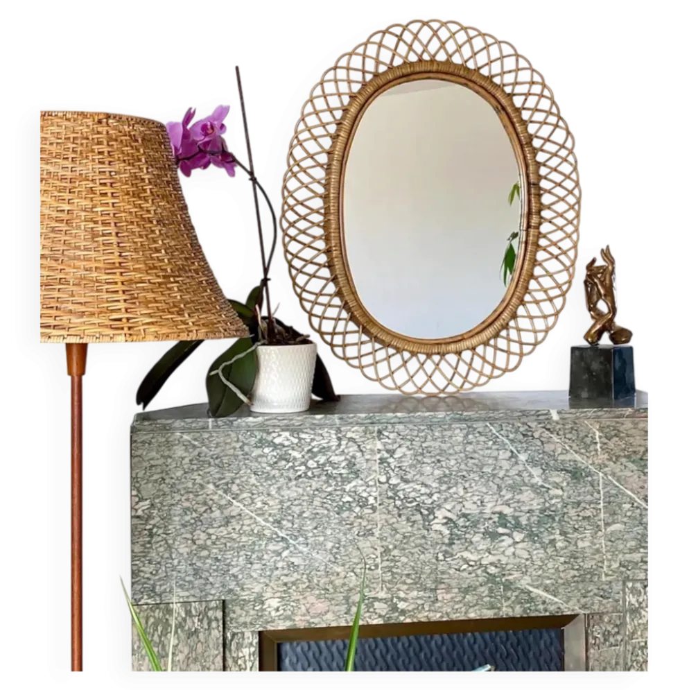 Grand miroir par Franco Albini en rotin et bambou, Italie 1960's