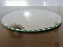 Grand miroir à poser, rond, biseauté, 1940 1950, art déco