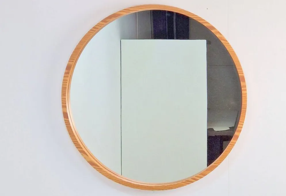 Grand miroir rond en pin du milieu du siècle, Danemark, années 1960.