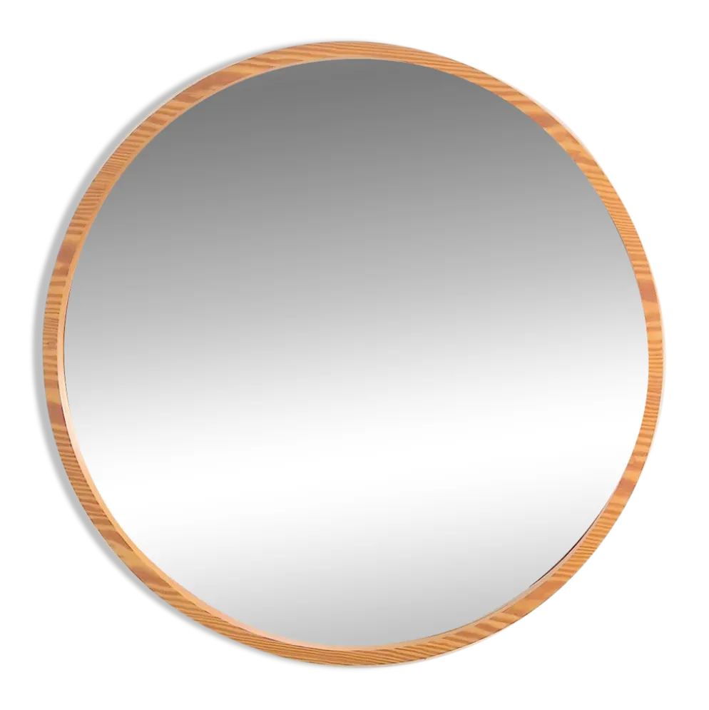 Grand miroir rond en pin du milieu du siècle, Danemark, années 1960.