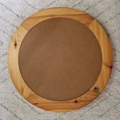 Grand miroir rond en pin vintage 1980