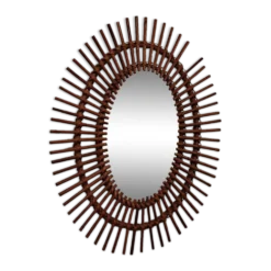 Grand miroir soleil bambou ovale rotin