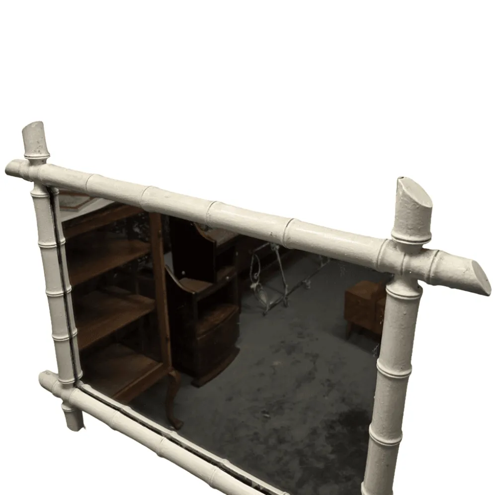 Grand miroir vintage blanc en faux bambou, années 1920/30.