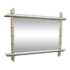 Grand miroir vintage blanc en faux bambou, années 1920/30.