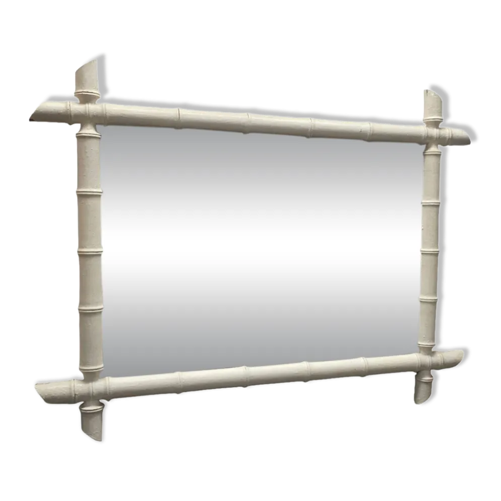 Grand miroir vintage blanc en faux bambou, années 1920/30.