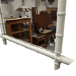 Grand miroir vintage blanc en faux bambou, années 1920/30.
