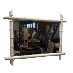 Grand miroir vintage blanc en faux bambou, années 1920/30.