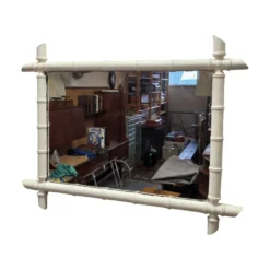 Grand miroir vintage blanc en faux bambou, années 1920/30.