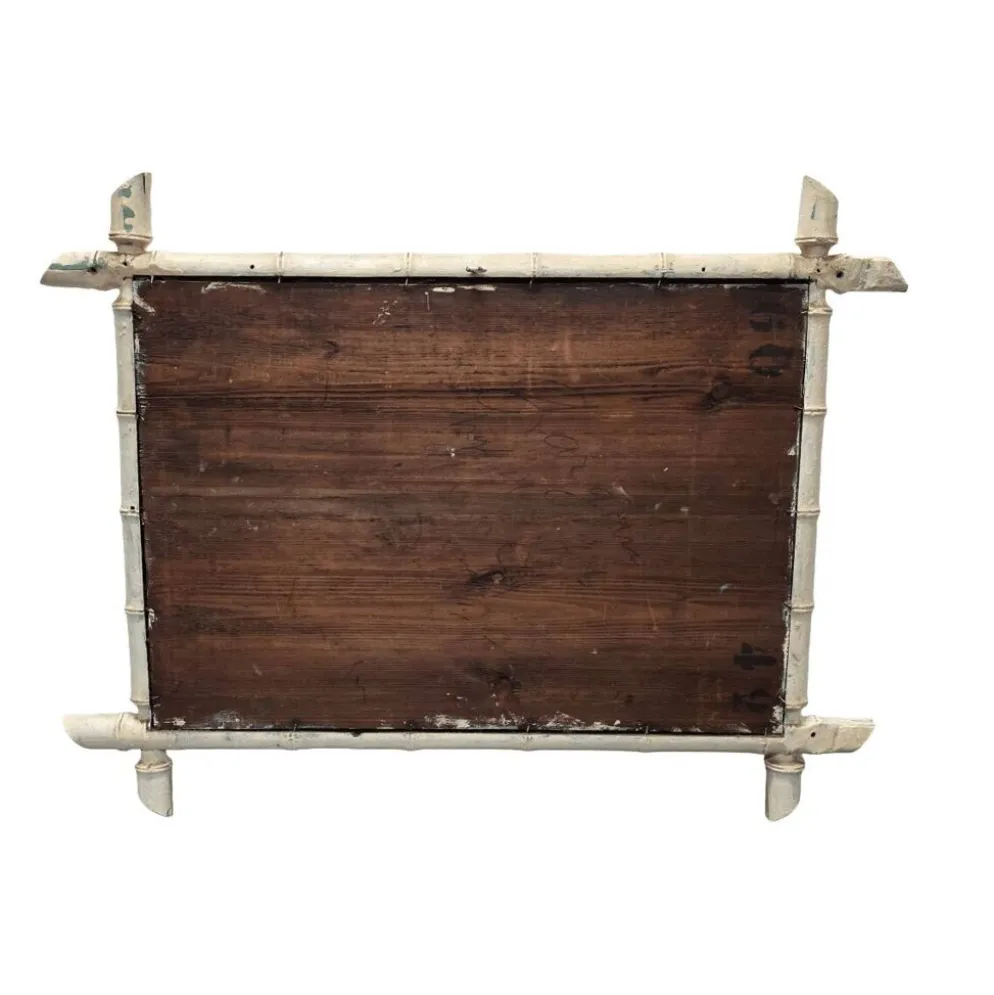 Grand miroir vintage blanc en faux bambou, années 1920/30.