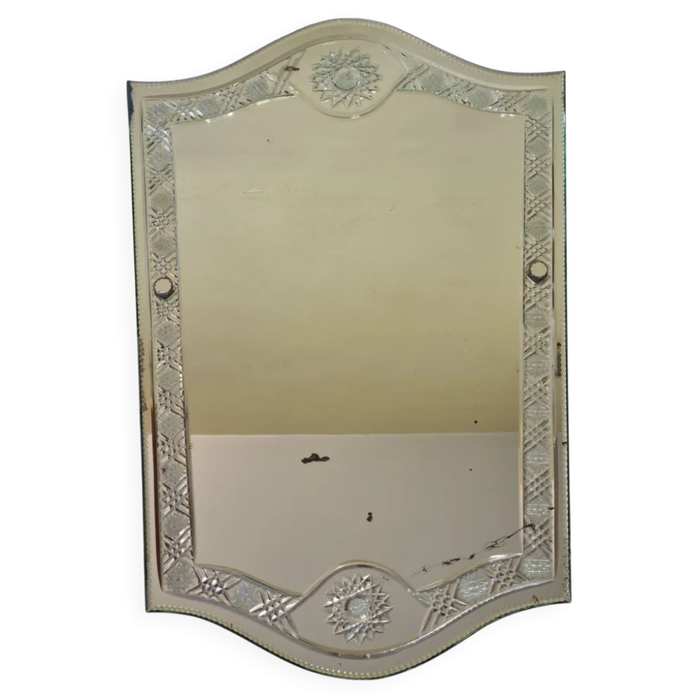 Grand miroir vintage de style vénitien gravé, 81 x 53 cm, 1950