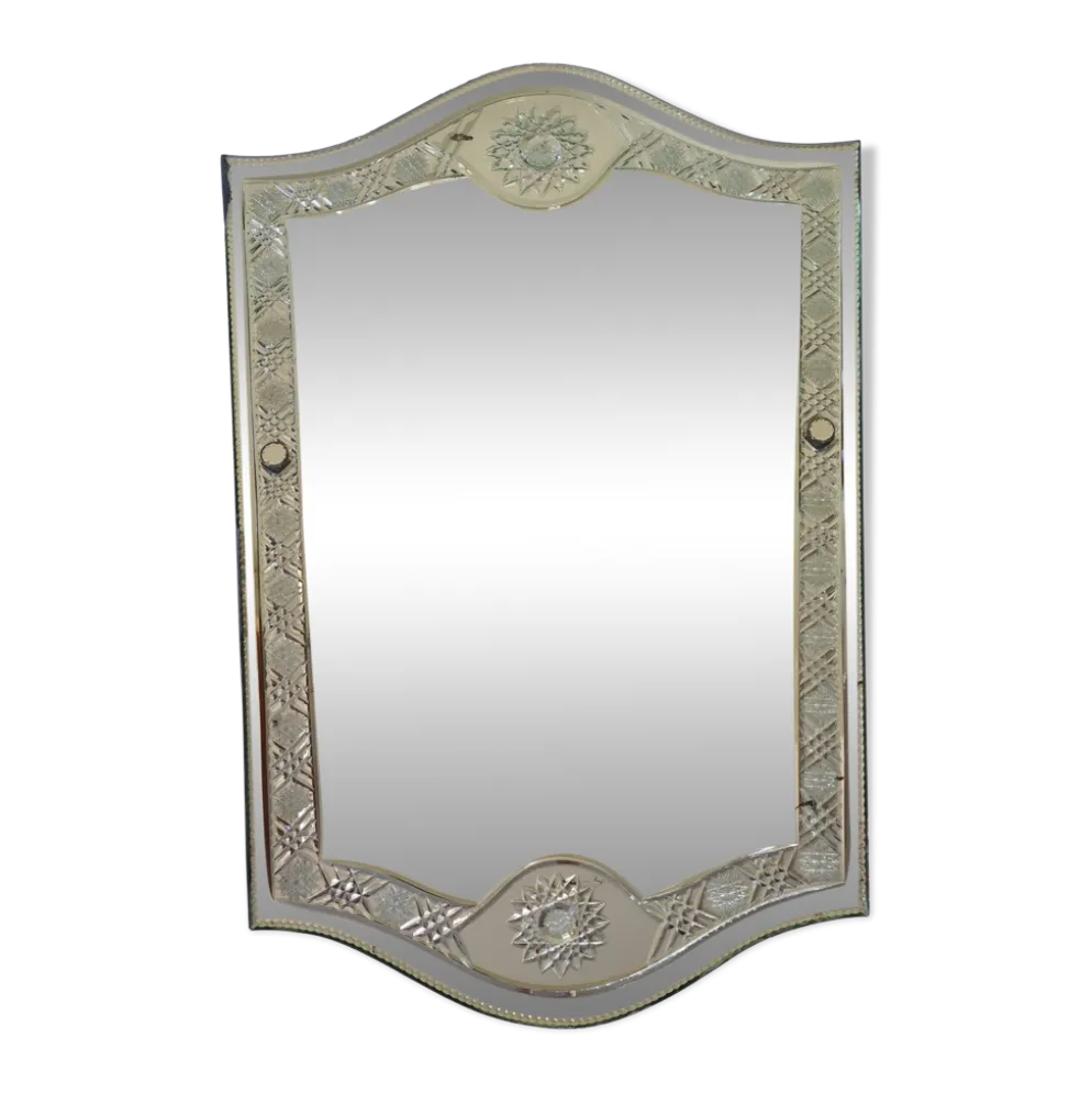 Grand miroir vintage de style vénitien gravé, 81 x 53 cm, 1950
