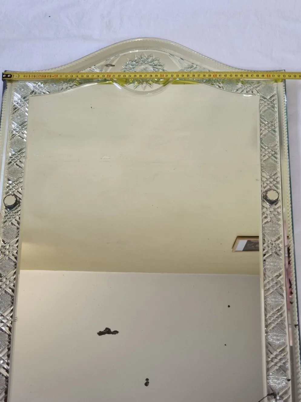 Grand miroir vintage de style vénitien gravé, 81 x 53 cm, 1950