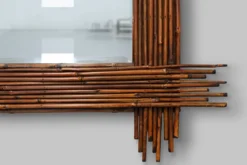 Grand miroir vintage en bambou avec miroir biseauté, France années 1960