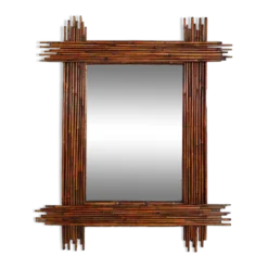 Grand miroir vintage en bambou avec miroir biseauté, France années 1960