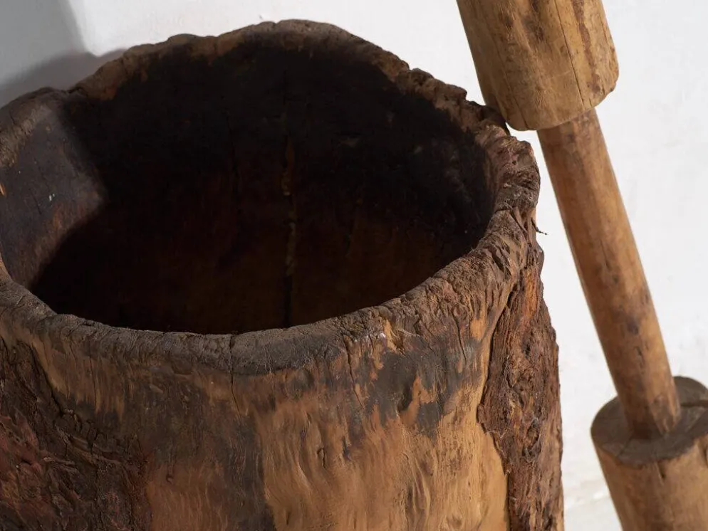 Grand mortier et pilon anciens de style wabi-sabi (c.1920) #78