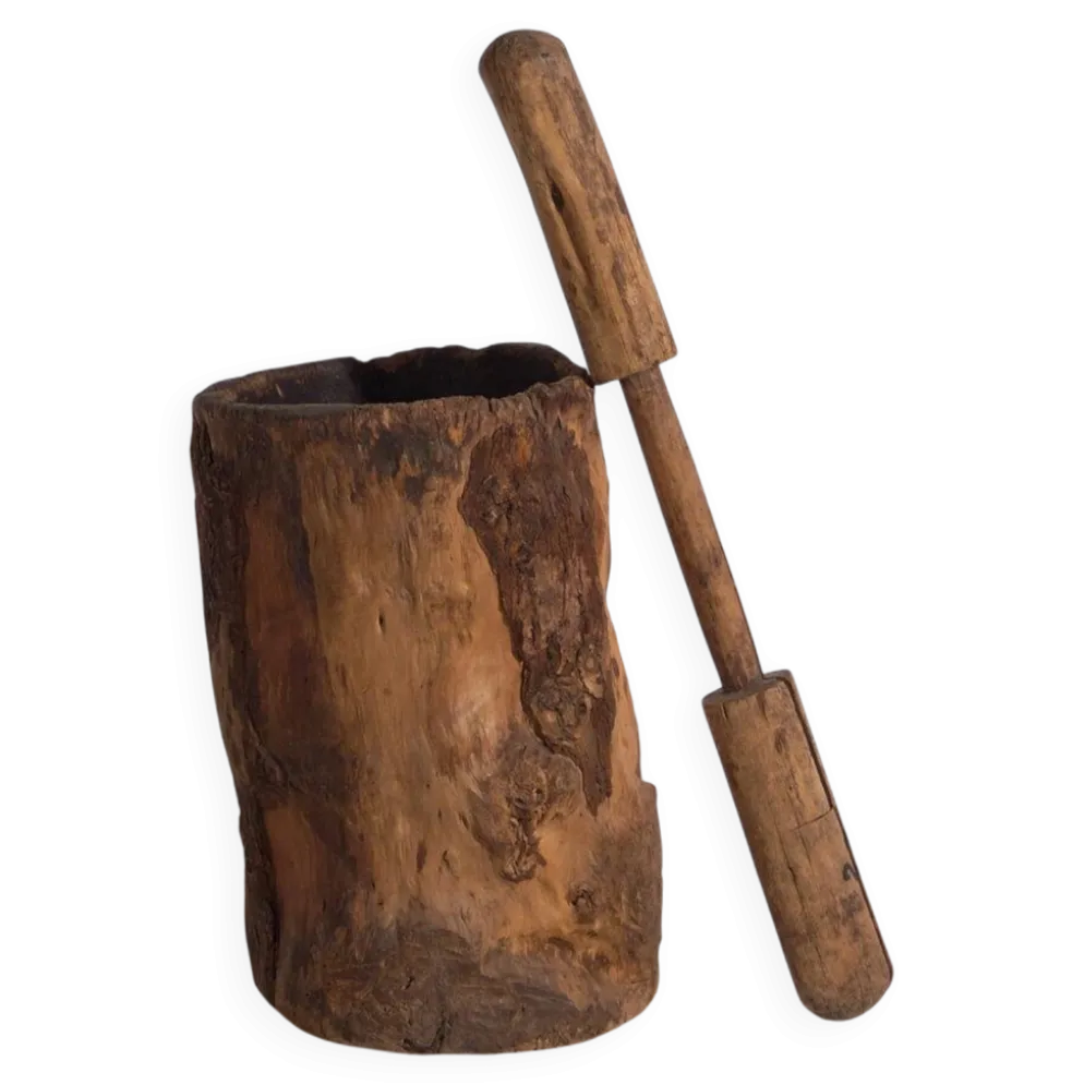 Grand mortier et pilon anciens de style wabi-sabi (c.1920) #78