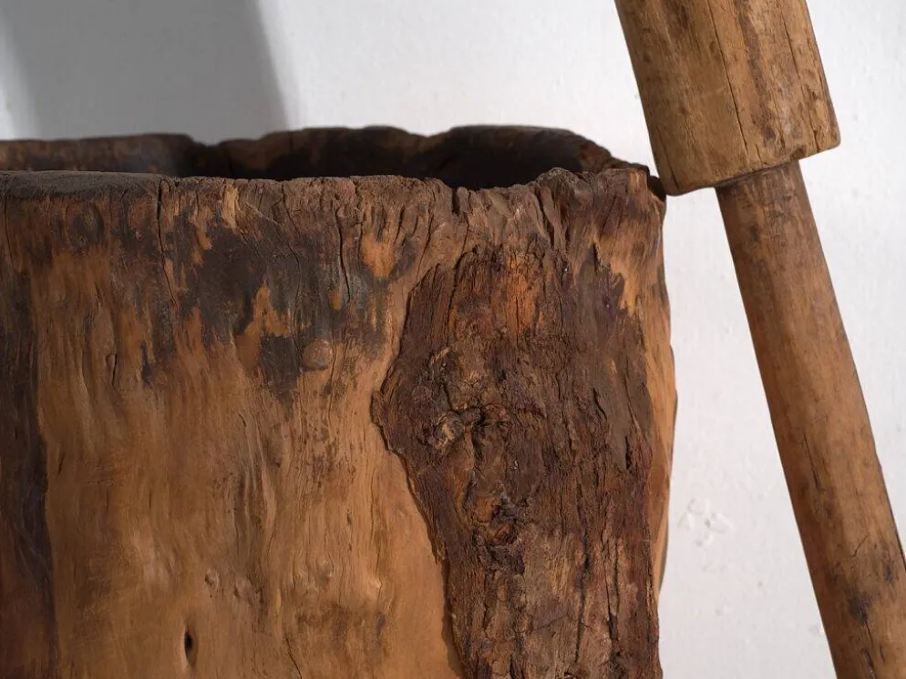 Grand mortier et pilon anciens de style wabi-sabi (c.1920) #78