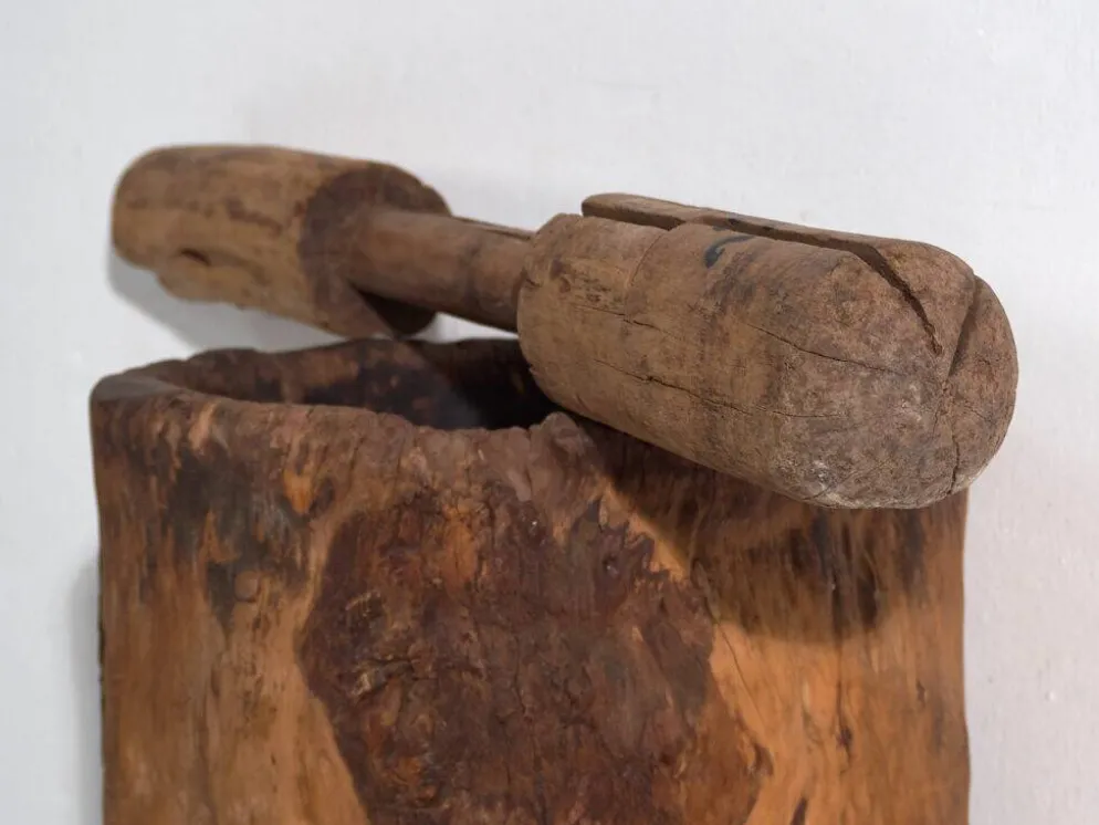 Grand mortier et pilon anciens de style wabi-sabi (c.1920) #78