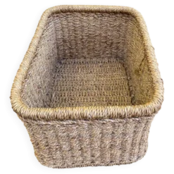 Grand panier / bac de rangement rectangulaire en fibre naturelle tressée