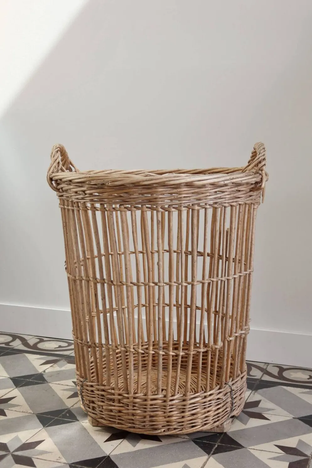 Grand panier de boulangerie vintage en osier – Panier à baguettes