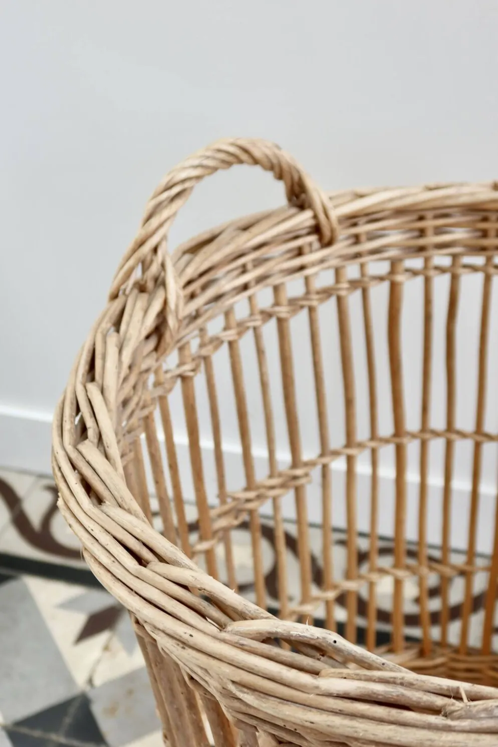 Grand panier de boulangerie vintage en osier – Panier à baguettes