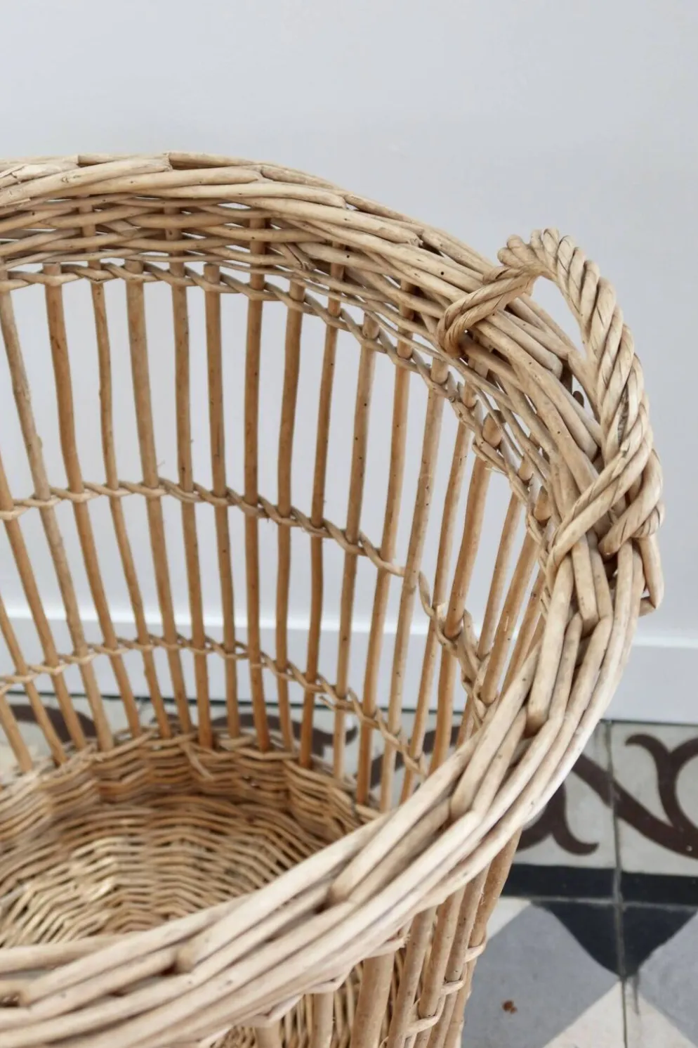 Grand panier de boulangerie vintage en osier – Panier à baguettes