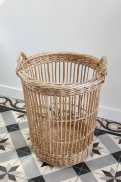 Grand panier de boulangerie vintage en osier – Panier à baguettes