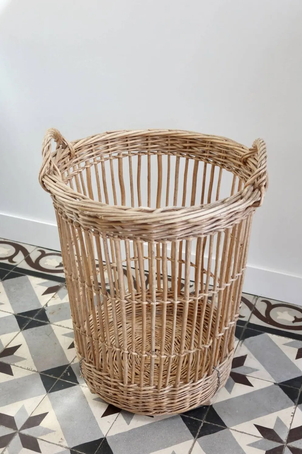 Grand panier de boulangerie vintage en osier – Panier à baguettes