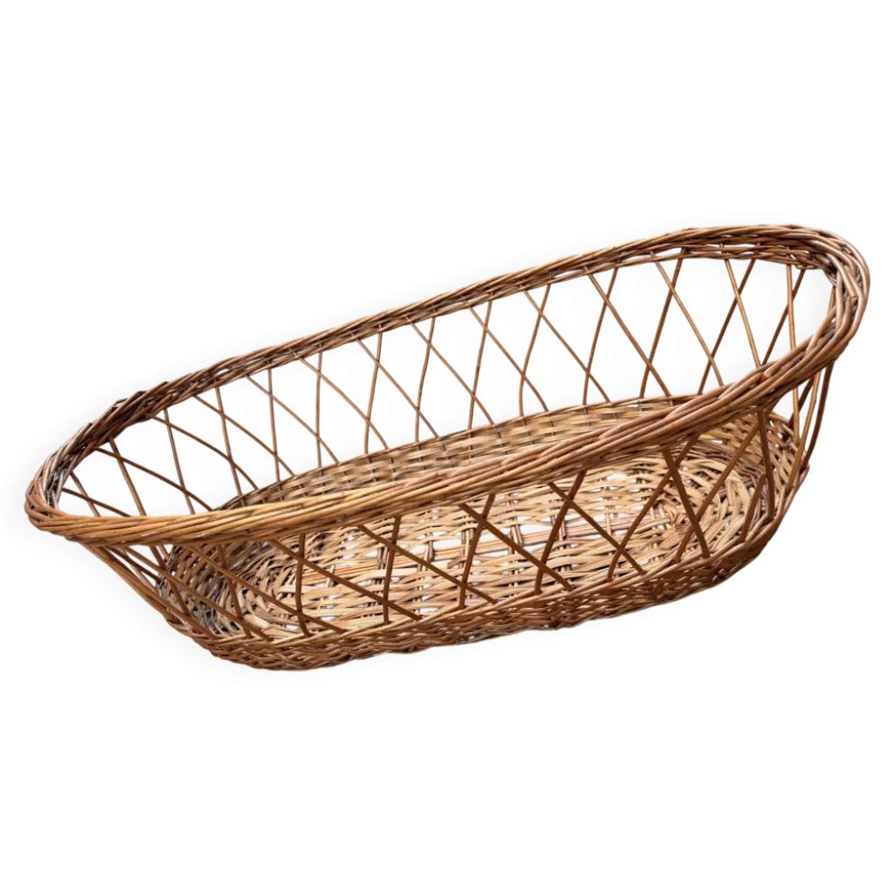 Grand panier oblongue en osier tressé