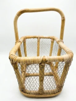 Grand Panier à Œufs en Rotin & Grillage (Années 60-70)