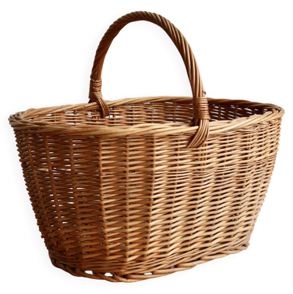 Grand panier vintage en osier tressé avec anse centrale
