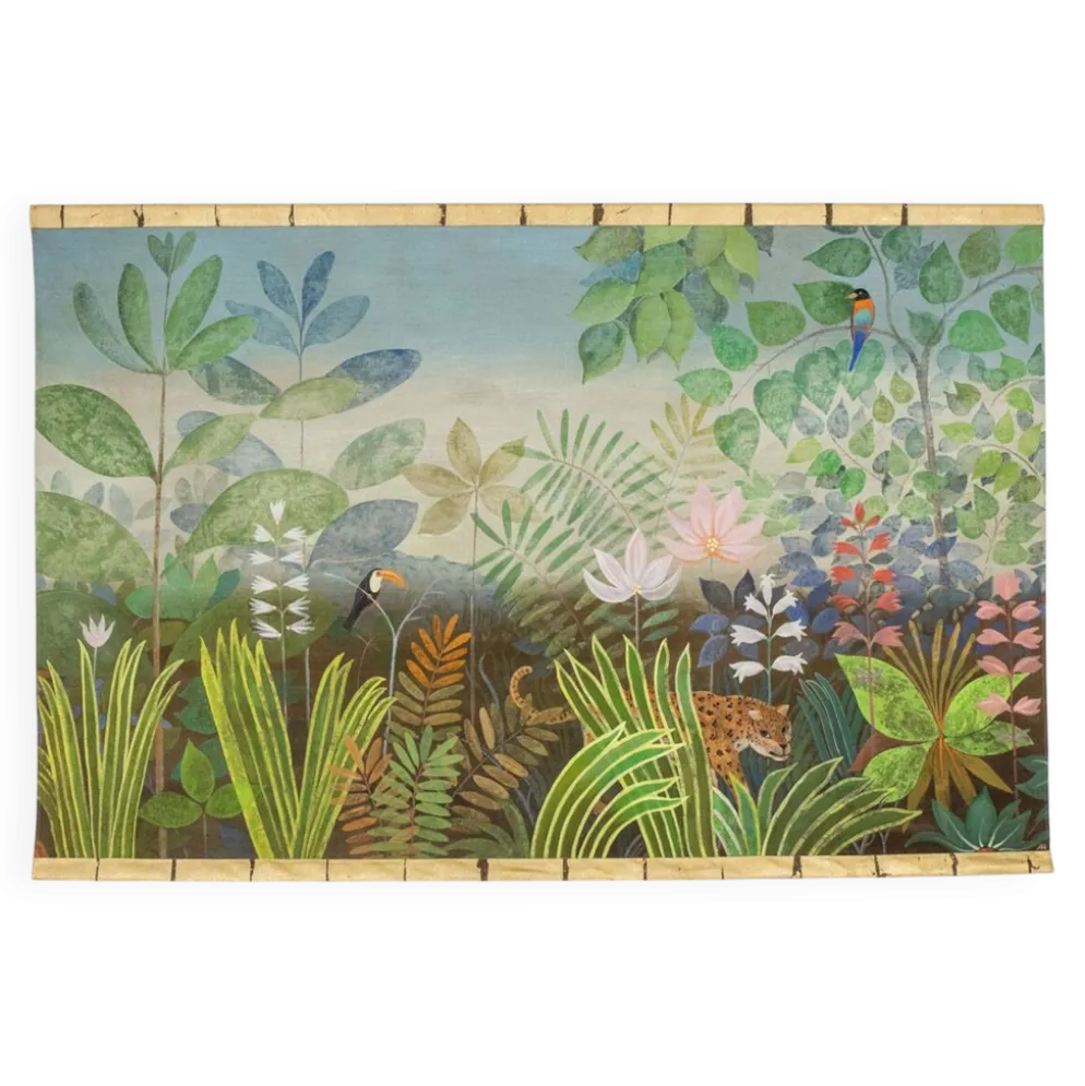 Grand panneau peint à l’acrylique sur toile de lin. Travail contemporain