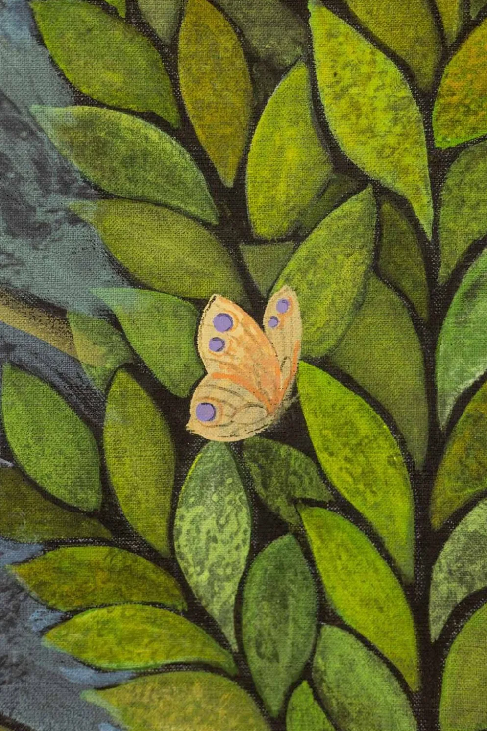 Grand panneau peint à l’acrylique sur toile de lin. Travail contemporain