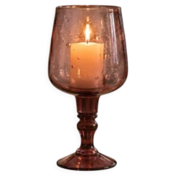 Grand photophore sur pied en verre bullé améthyste – H27 cm