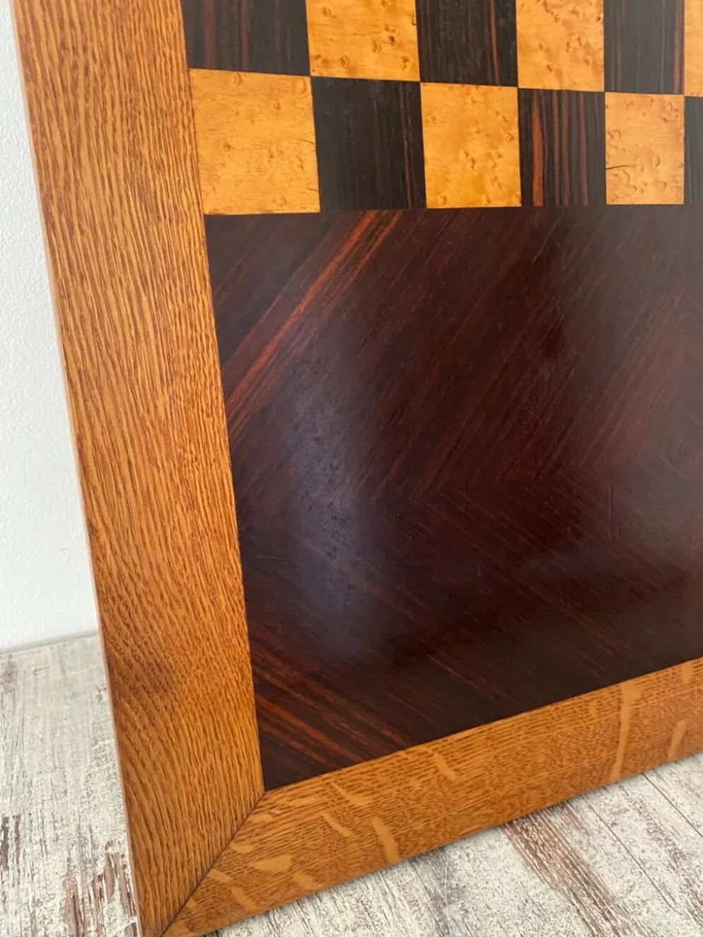 Grand plateau vintage de jeu de dame en bois