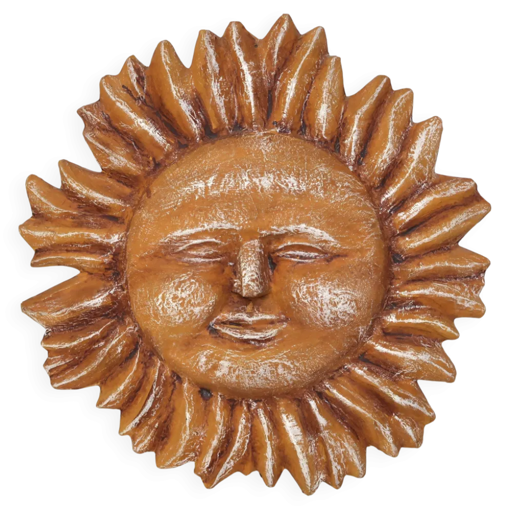 Grand soleil mural jaune orangé en papier mâché , Mexique années 80