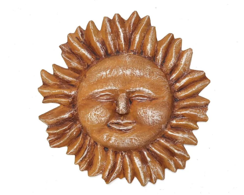 Grand soleil mural jaune orangé en papier mâché , Mexique années 80