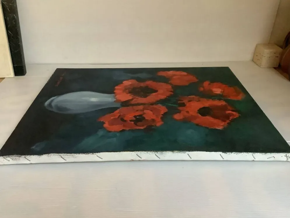 Grand tableau bouquet de fleurs huile sur toile signée