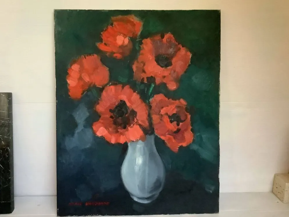 Grand tableau bouquet de fleurs huile sur toile signée