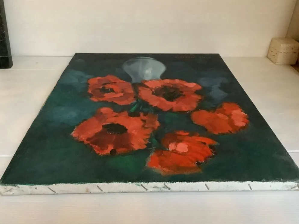 Grand tableau bouquet de fleurs huile sur toile signée