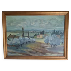 ​Grand tableau de paysage provençal, huile sur toile signé
