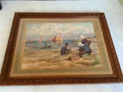 Grand tableau marine pêcheurs bateaux