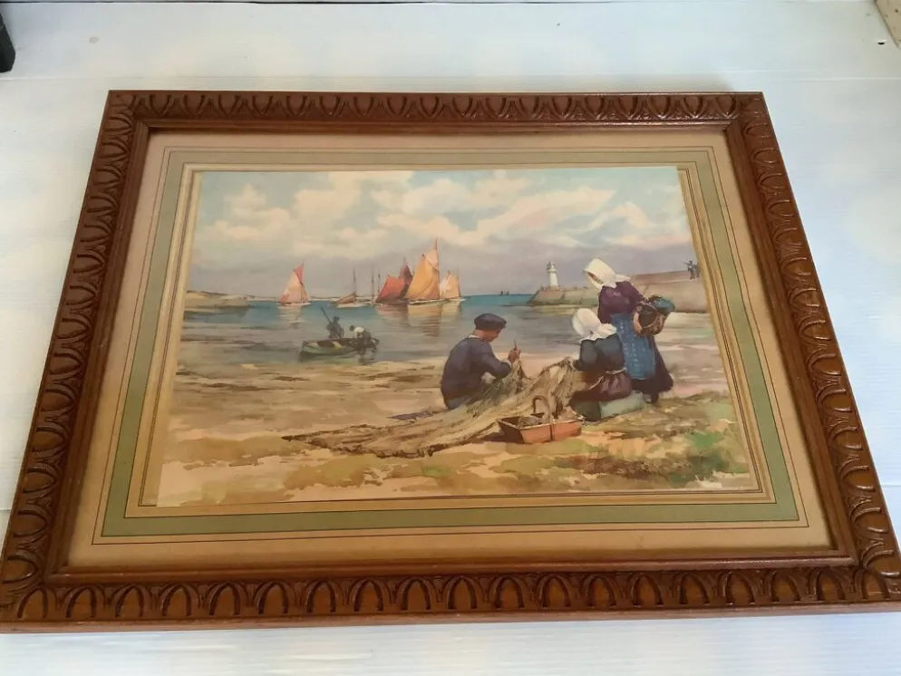 Grand tableau marine pêcheurs bateaux