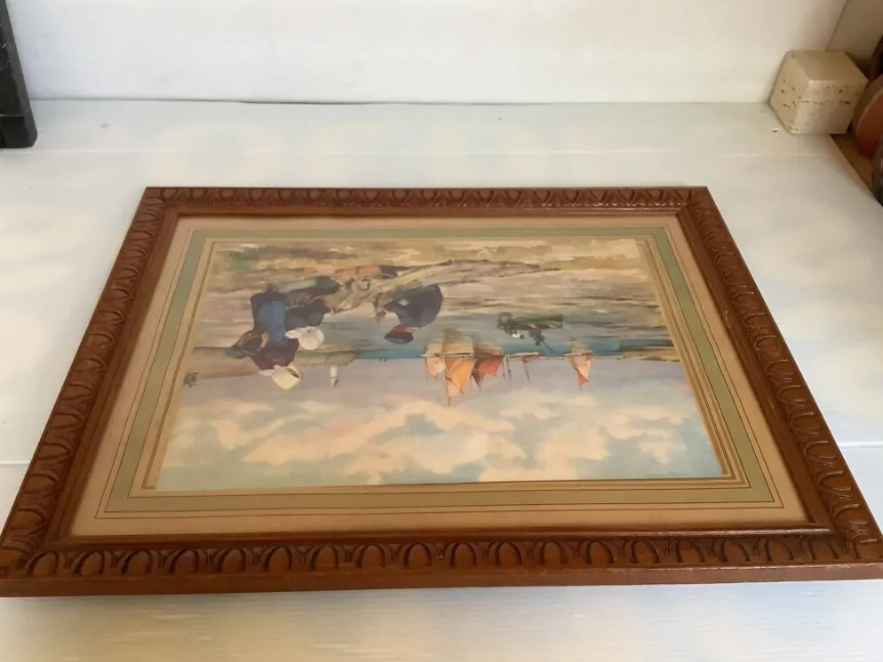 Grand tableau marine pêcheurs bateaux