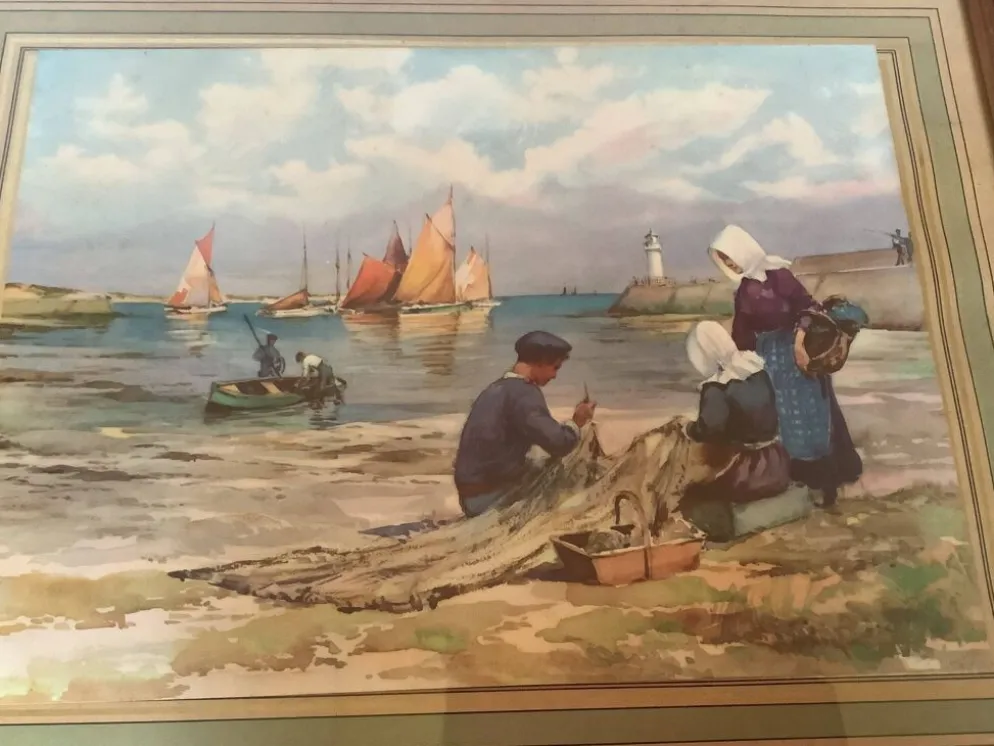 Grand tableau marine pêcheurs bateaux